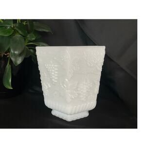 Vintage 1960 Anchor Hocking FireKing Grapes & Vines White Milk Glass Plant/Vase